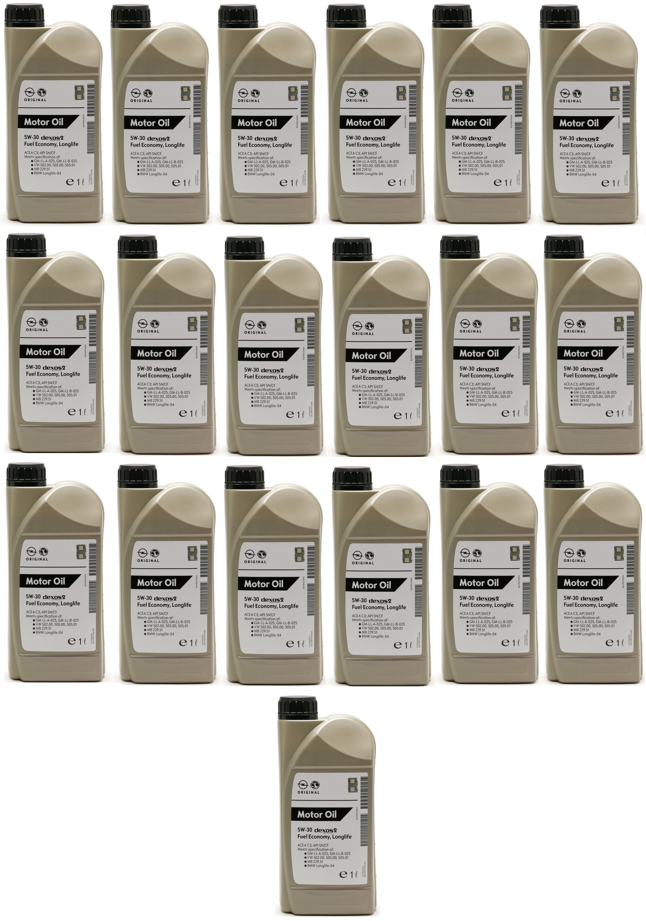 Original GM Genuine Opel 5W-30 dexos2 Longlife 1942000 Motoröl 19x 1l = 19 Liter
