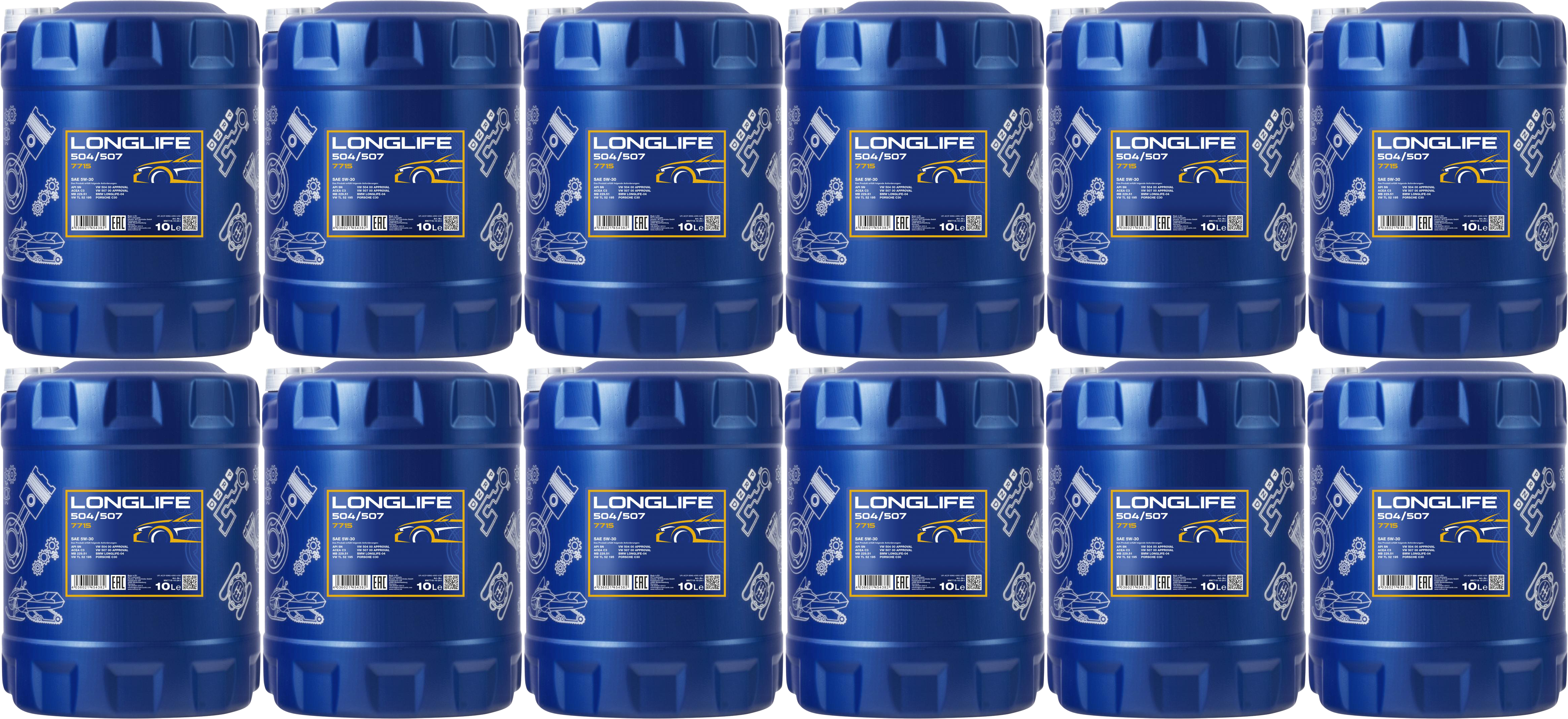 MANNOL 7715 LONGLIFE 504/507 5W-30 Motoröl 12x 10l = 120 Liter