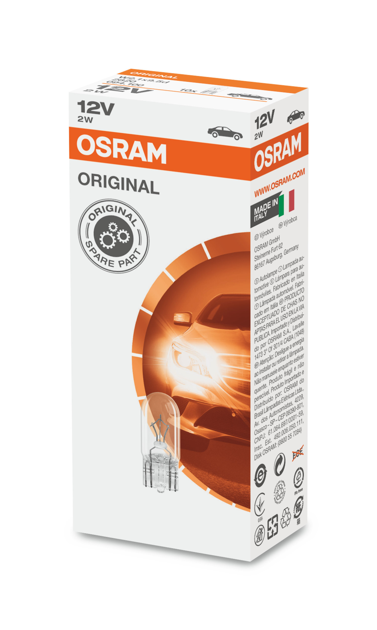 Osram Lampe mit Glassockel Glühlampe W2.1x9.5d 12V 2W 1 Stück