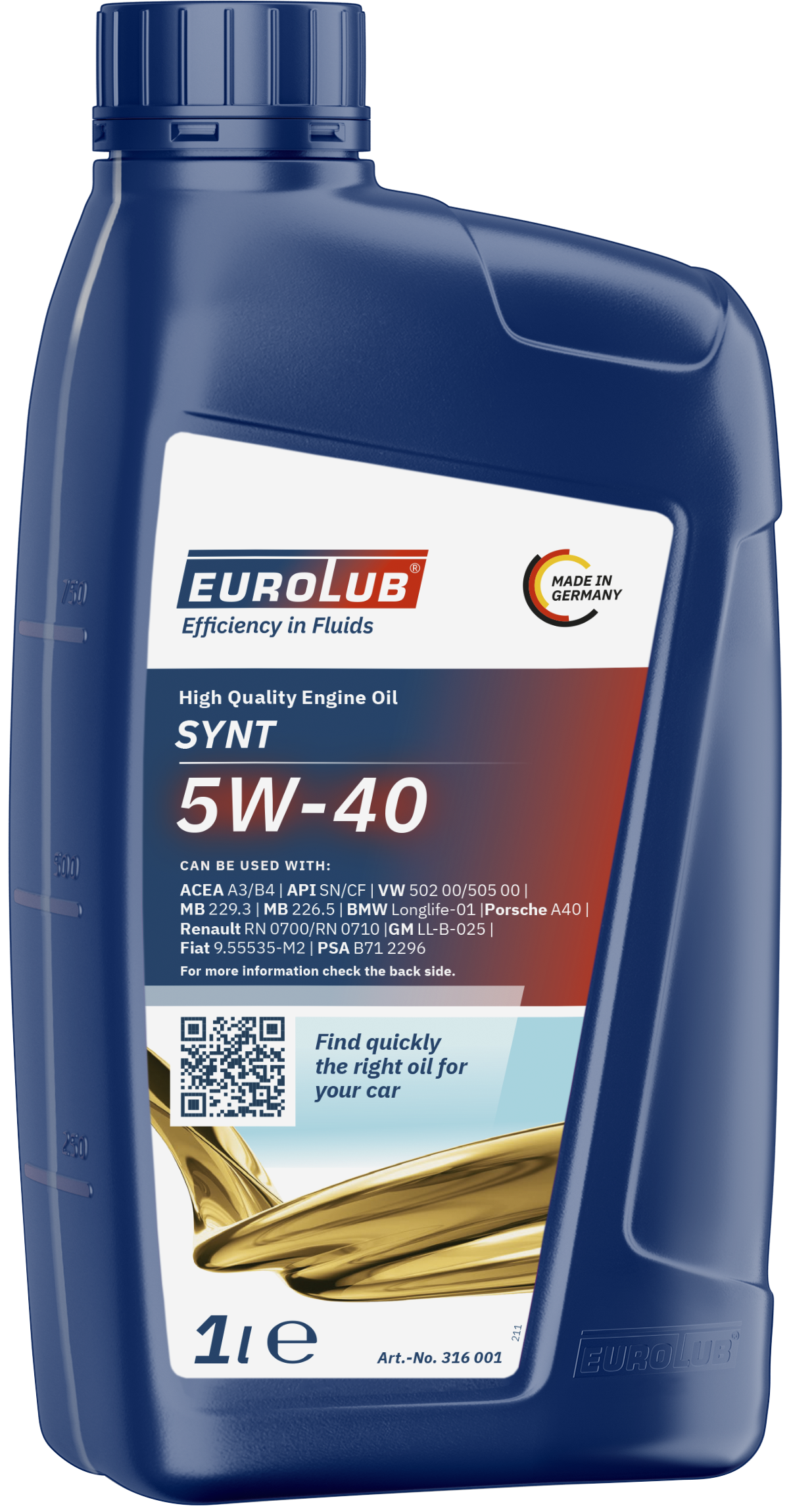 Eurolub Synt 5W-40 Motoröl 1l Flasche