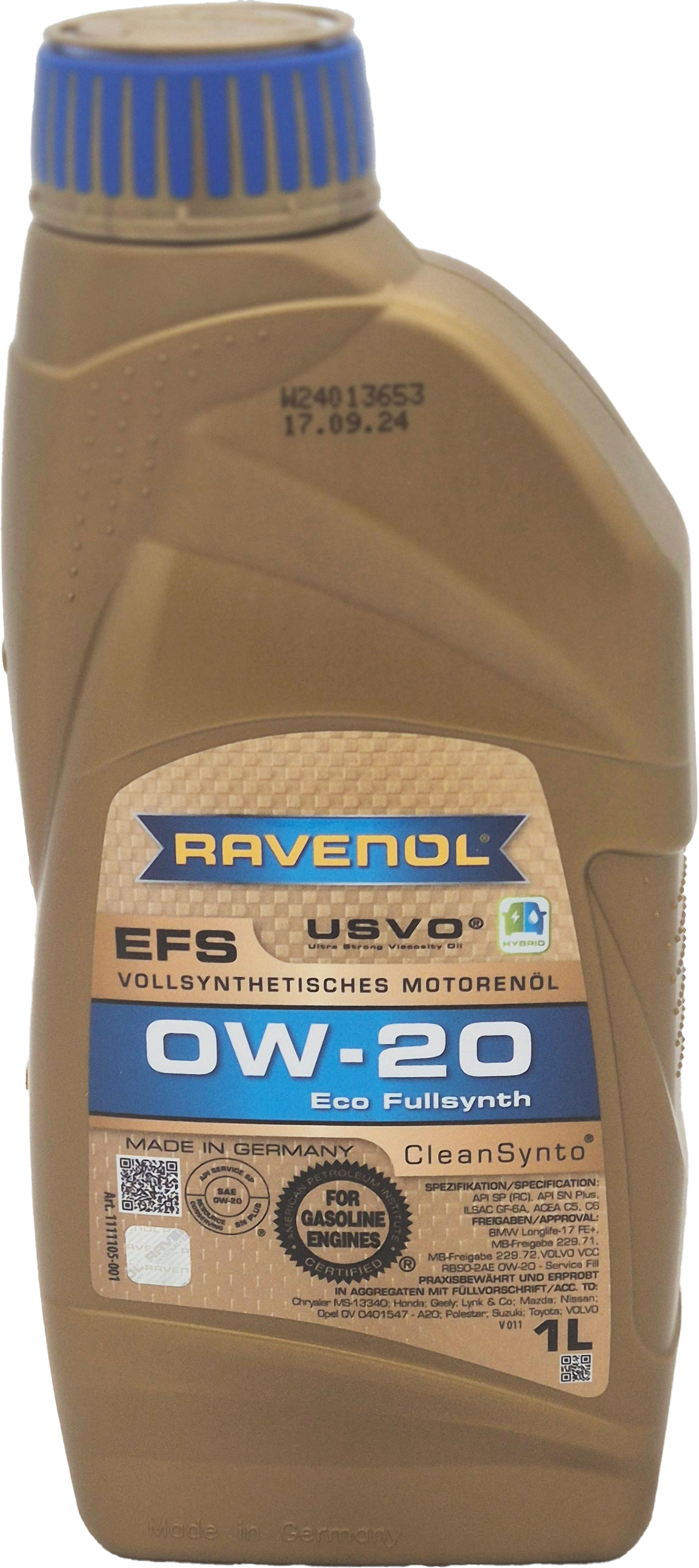 Ravenol EFS EcoFullSynth. SAE 0W-20 Motoröl 1 Liter Flasche