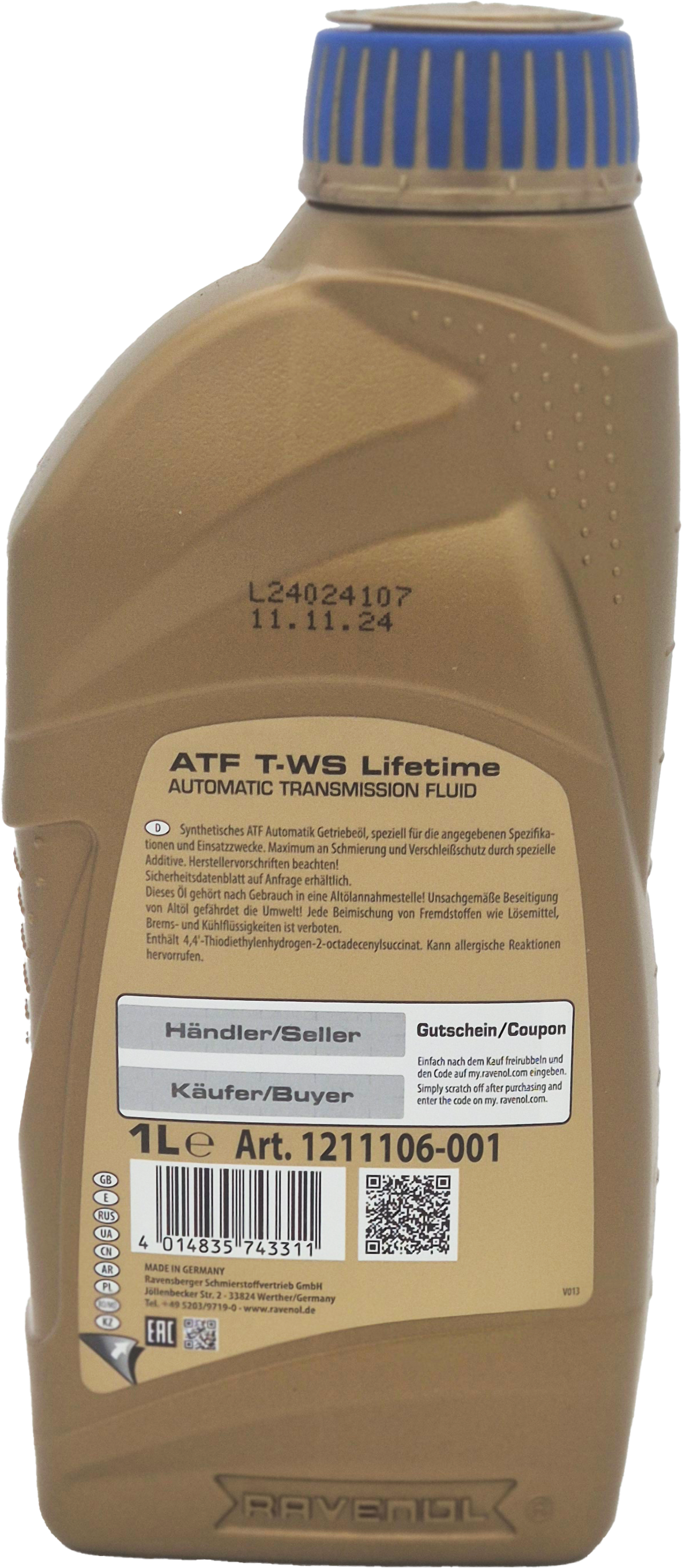 RAVENOL ATF T-WS Lifetime 1 Liter Flasche
