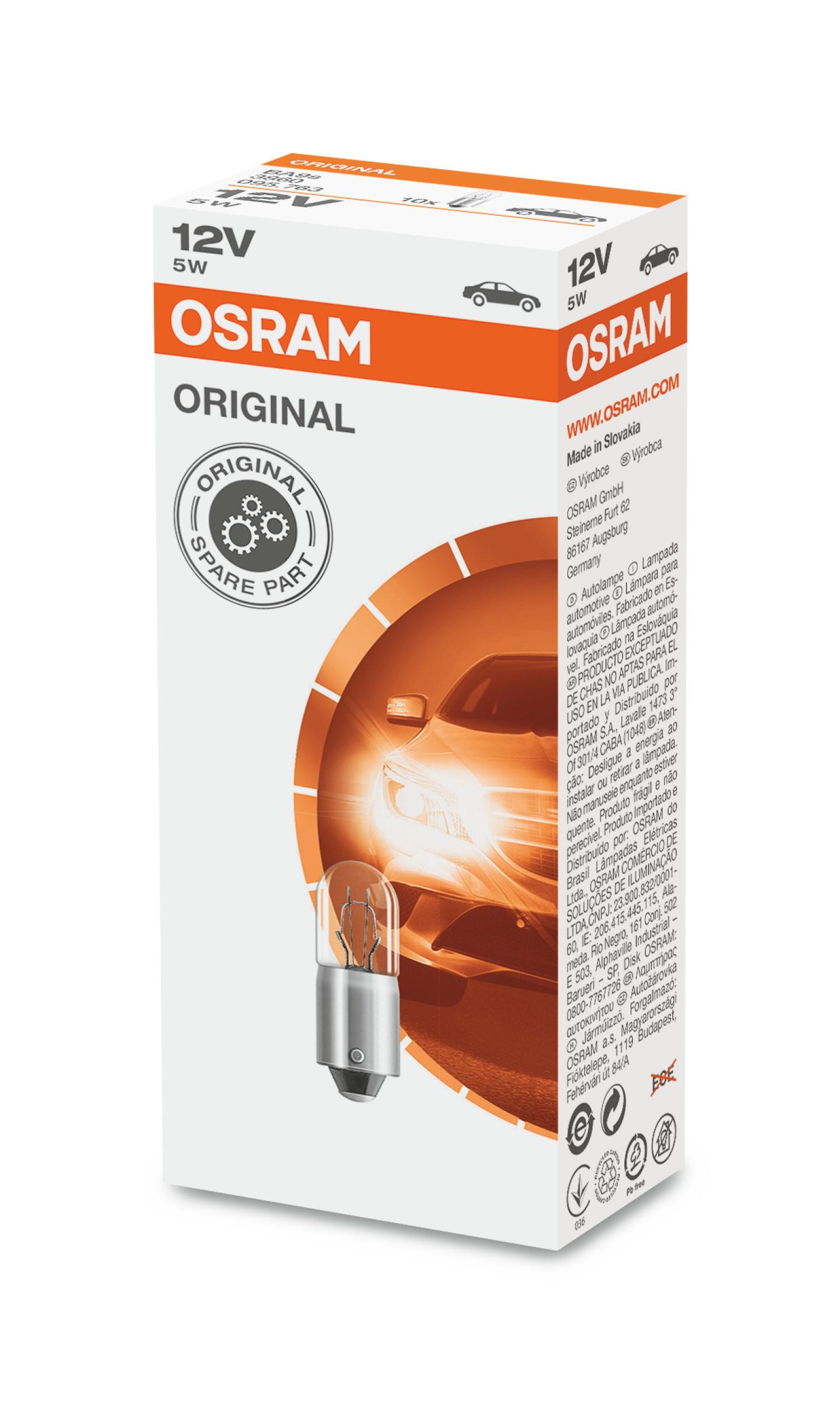 Osram Lampe mit Metallsockel Glühlampe BA9s 12V 5W 1 Stück