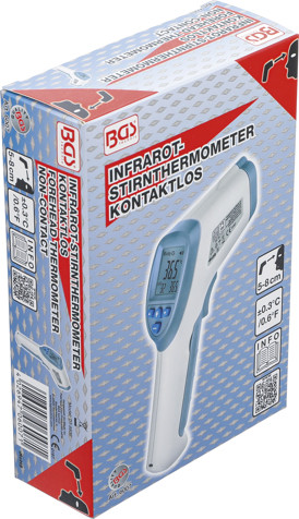 BGS Stirn-Fieber-Thermometer | kontaktlos, Infrarot | für Personen + Objekt-Messung | 0 - 100°