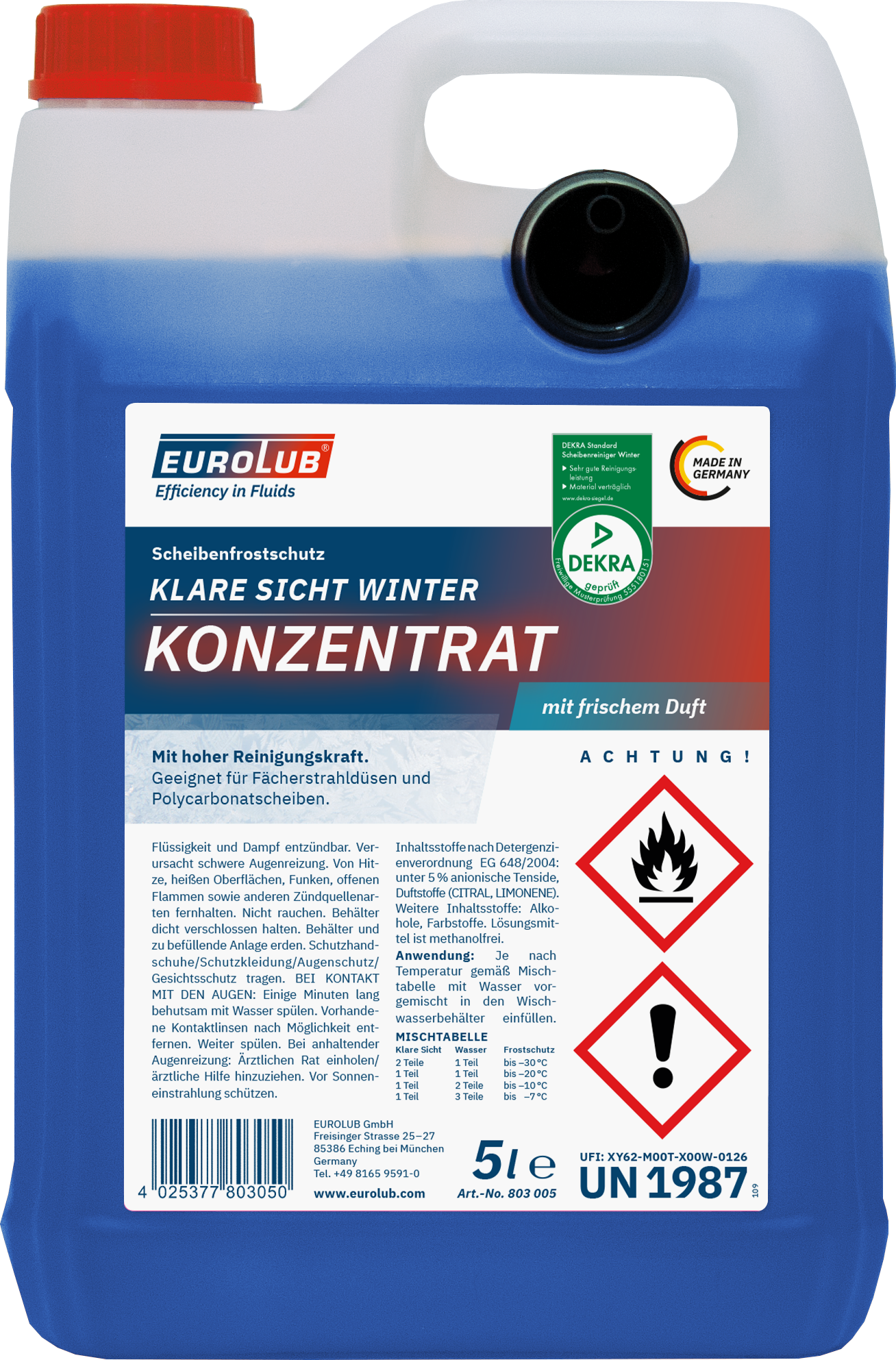 EUROLUB Scheibenfrostschutz Klare Sicht Winter Konzentrat -60°C 5l