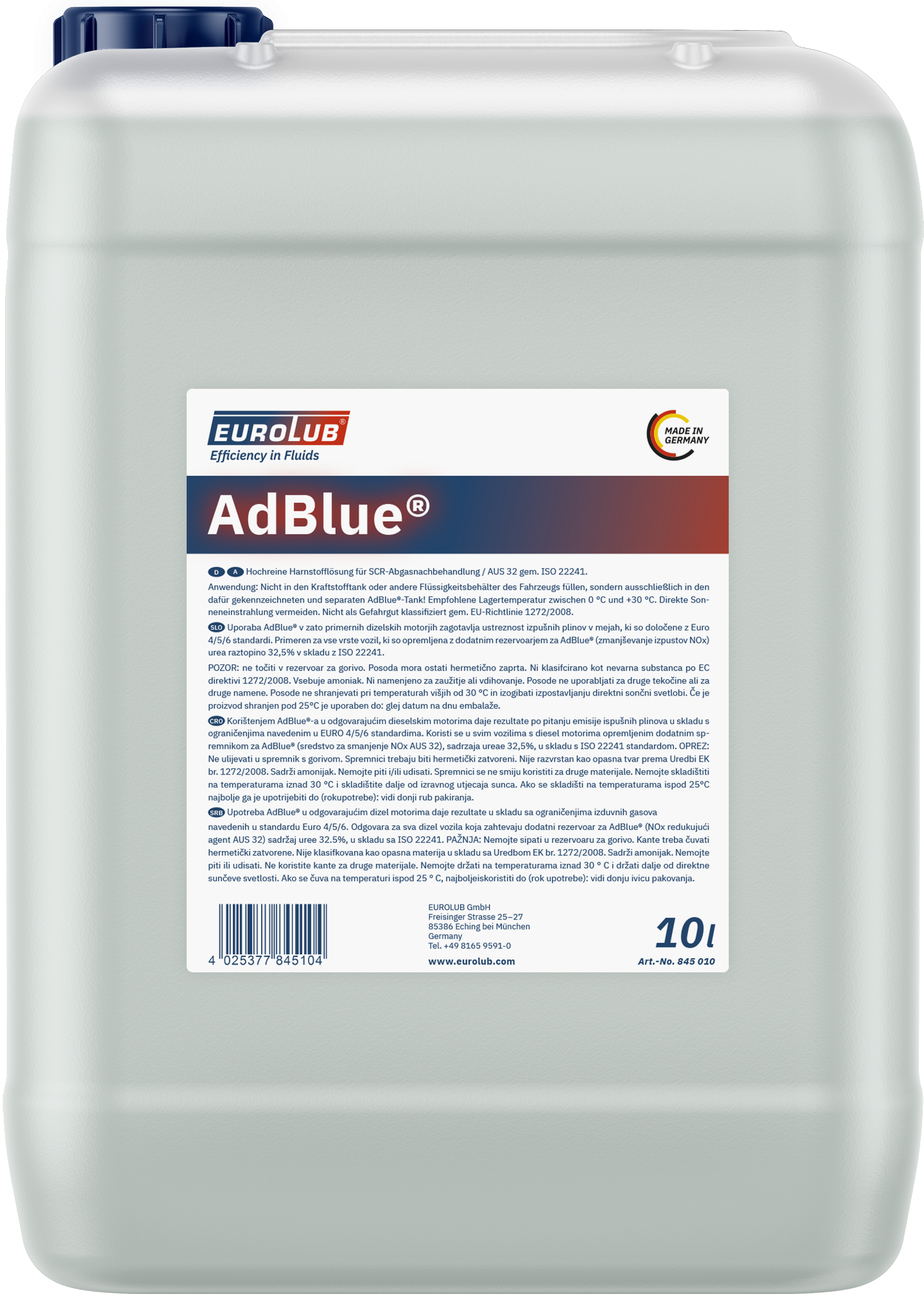 EUROLUB AdBlue Harnstofflösung 10l Kanne mit Ausgießer