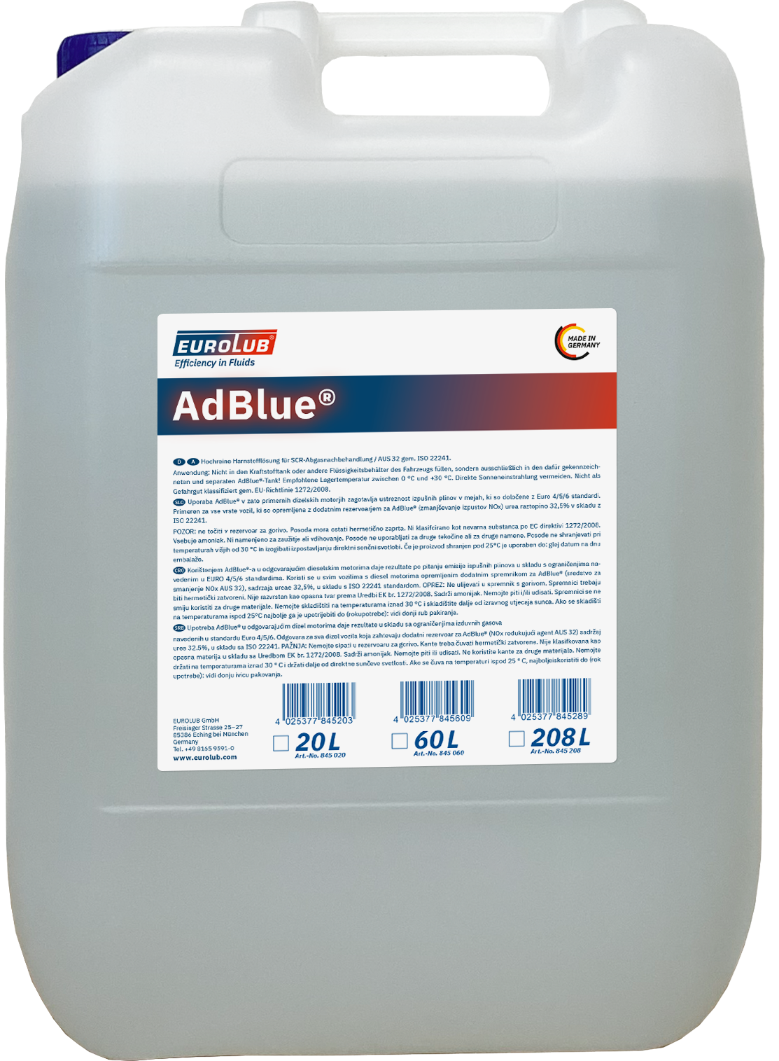 EUROLUB AdBlue Harnstofflösung 20l Kanne mit Ausgießer