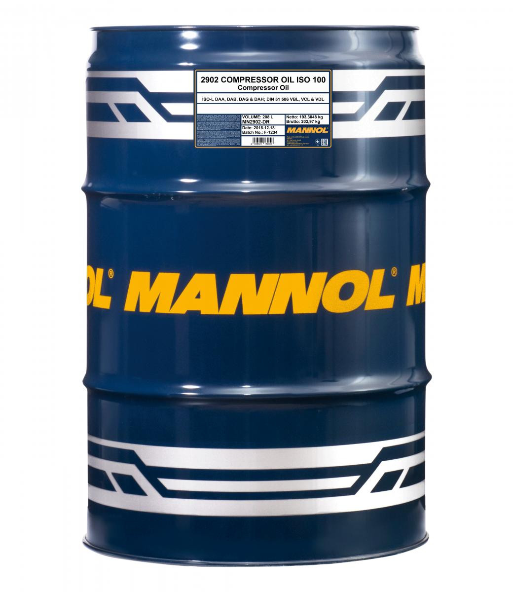 Mannol 2902 Compressor ISO 100 Kompressorenöl 208l Fass