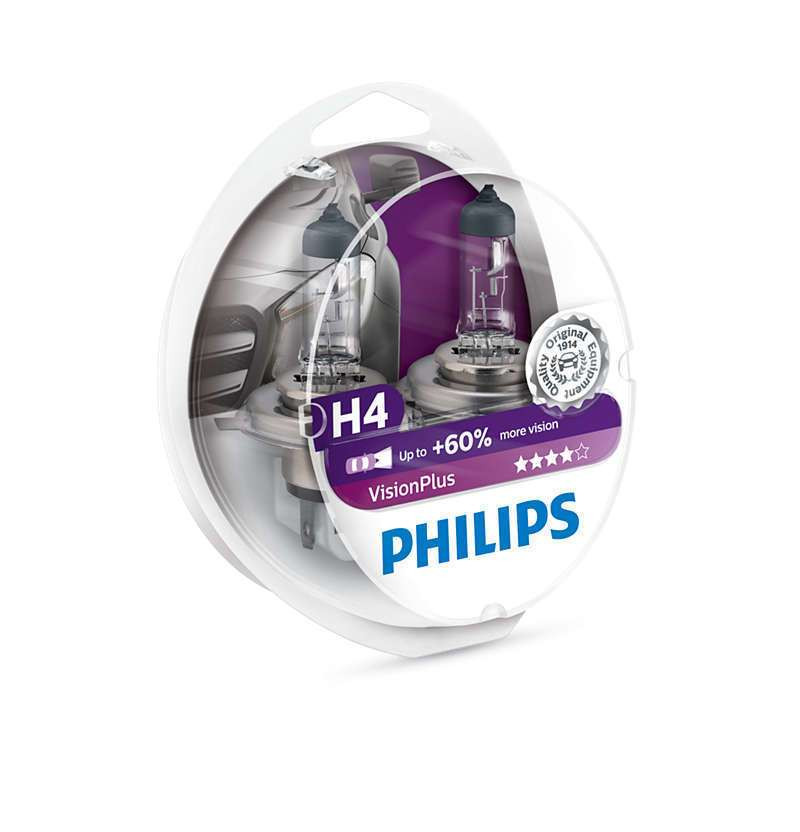 Philips VisionPlus H4 P43t-38 12V 60W/55W 3200K Doppelpack
