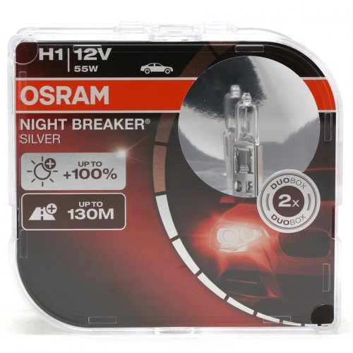 Osram Night Breaker® Silver Glühlampe H1 P14.5s 12V 55W 3200K Doppelpack