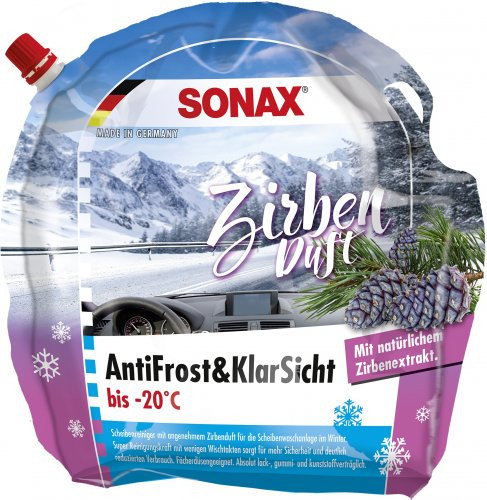 SONAX AntiFrost & KlarSicht Zirbe Gebrauchsfertig bis -20°C 3 Liter schneller, schlierenfreier & effektiver Scheibenreiniger für den Winter | Art-Nr. 01314410