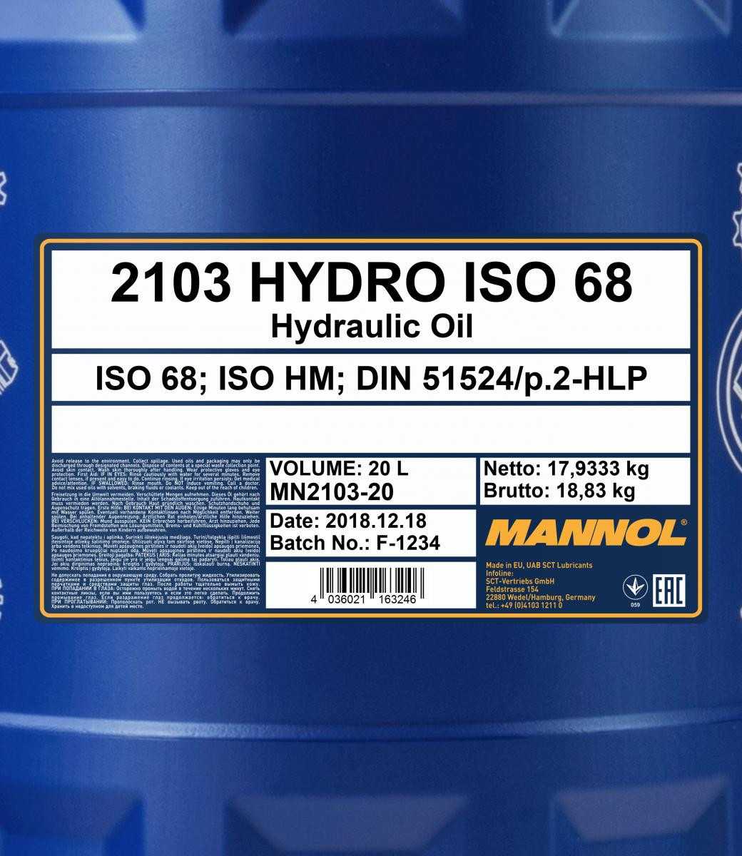Mannol 2103 Hydro ISO 68 Hydrauliköl 20l Kanister