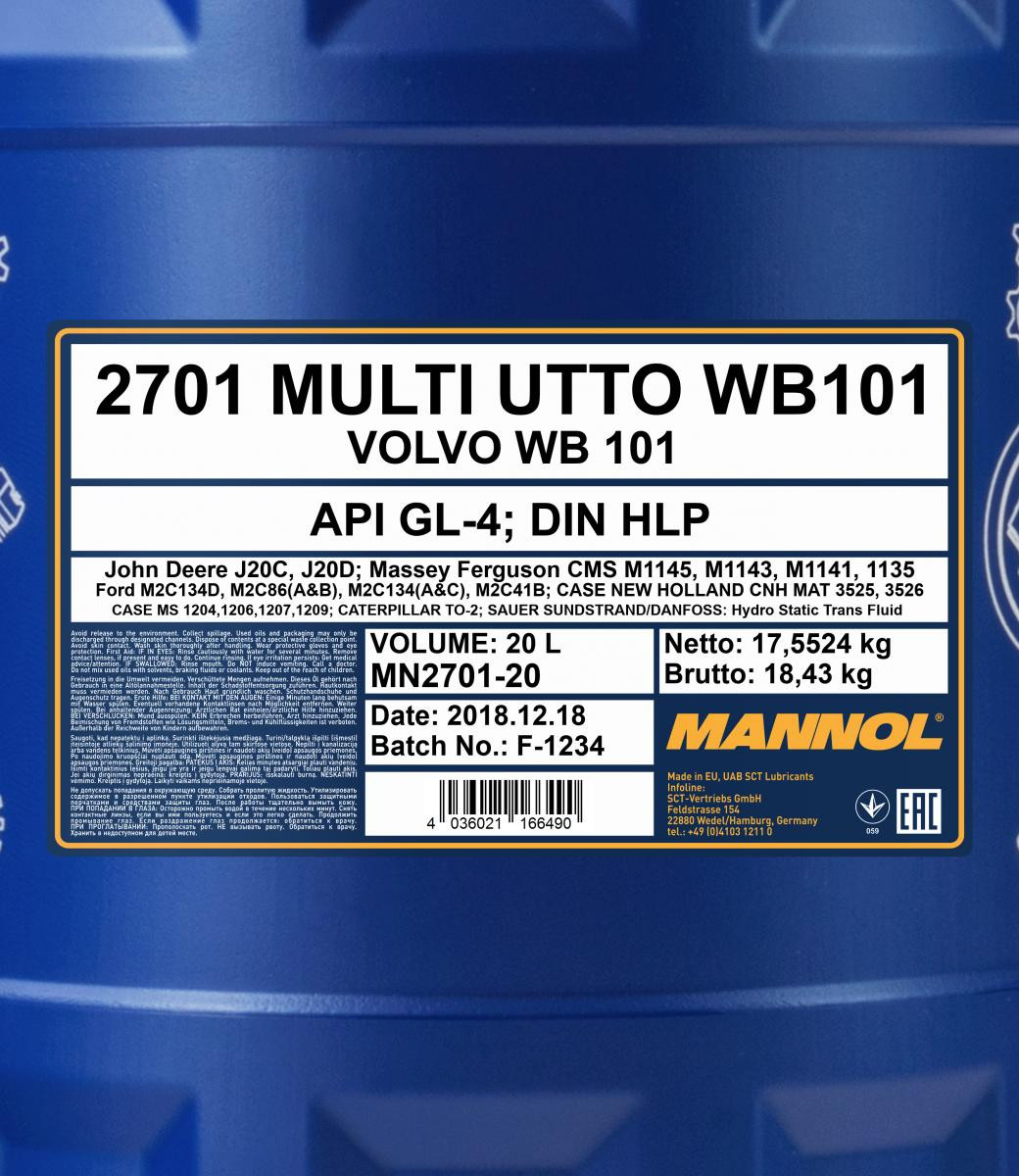 Mannol 2701 UTTO WB 101 Mehrzwecköl 20l Kanister