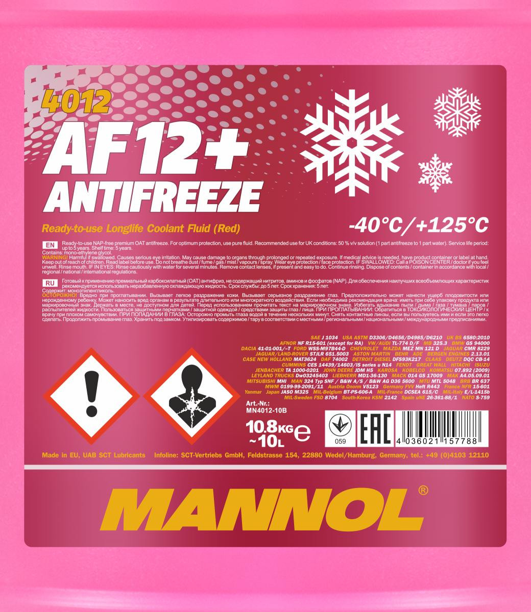 Mannol 4012 AF12+ Kühlerfrostschutz Fertigmischung -40° 10l Kanister