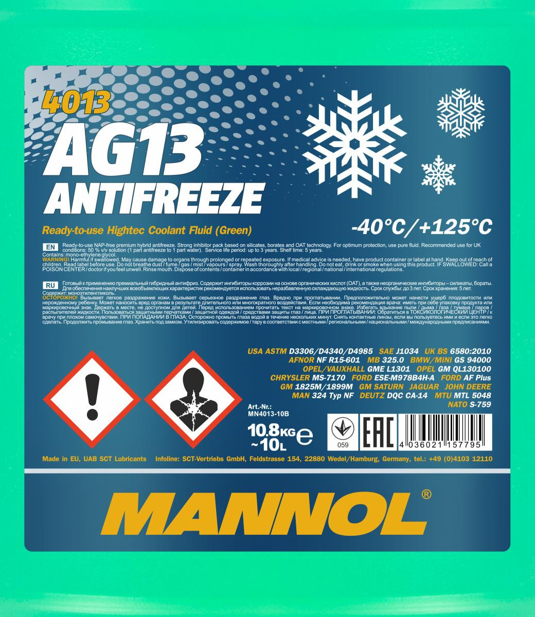 Mannol 4013 AG13 Kühlerfrostschutz Fertigmischung -40° 10l Kanister