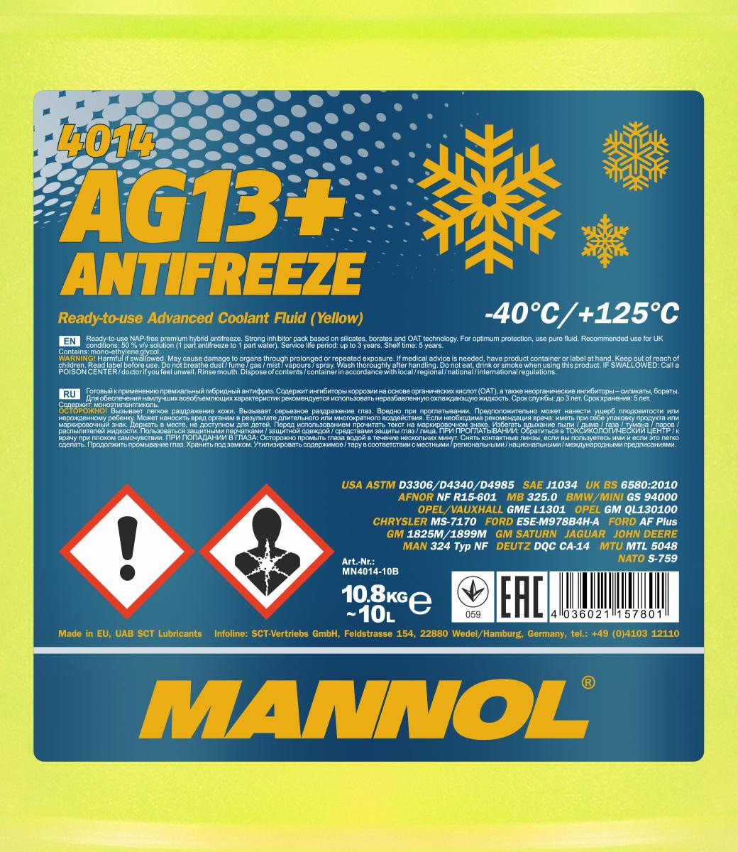 Mannol 4014 AG13+ Advanced Kühlerfrostschutz Fertigmischung -40° 10l Kanister