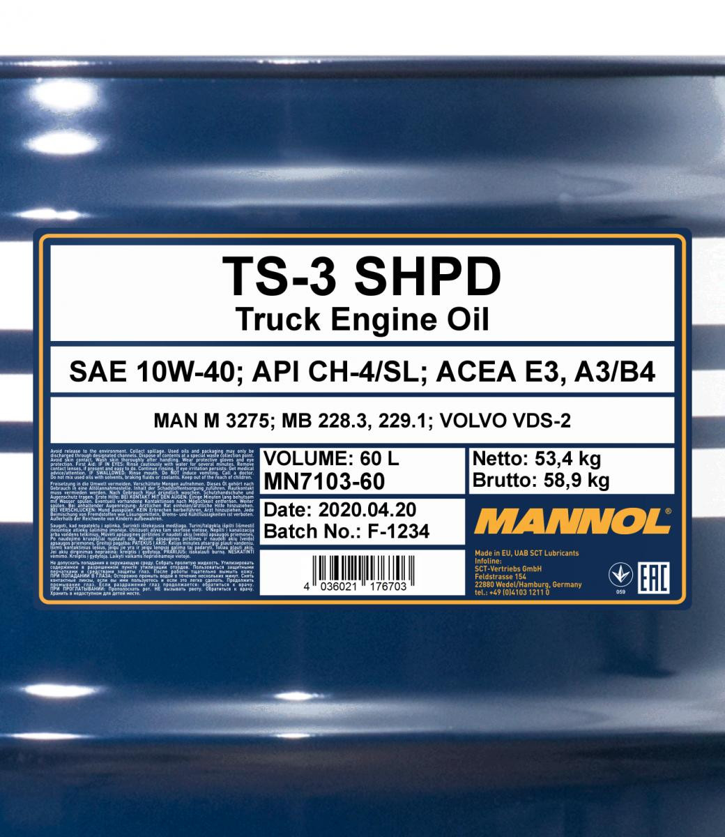 Mannol 7103 TS-3 SHPD Mineral 10W-40 LKW Motoröl 60l Fass