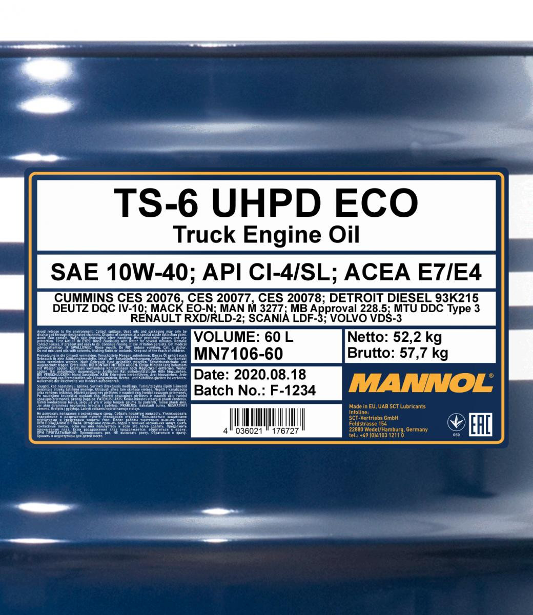 Mannol 7106 TS-6 ECO UHPD Eco 10W-40 LKW Motoröl 60l Fass