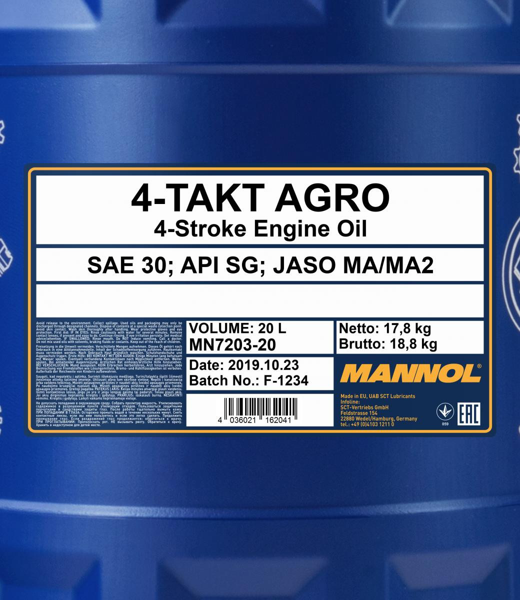 Mannol 7203 4-Takt Agro SAE 30 Motoröl 20l Kanister