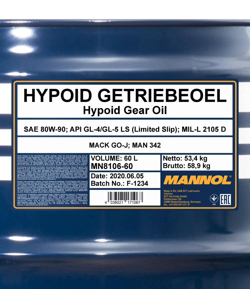 Mannol 8106 Hypoid 80W-90 Getriebeöl 60l Fass